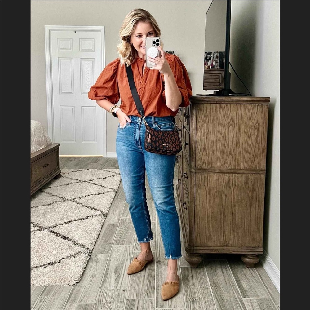 Womens puff sleeve button up blouse